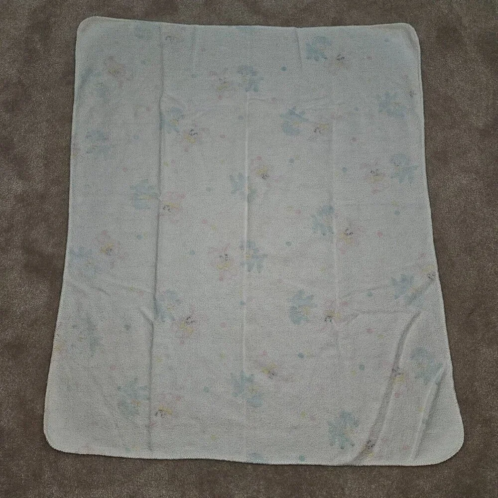 3 VTG Receiving Blankets Lot Blue Sheep Lambs Pink Bunny Rabbits Polka Dot